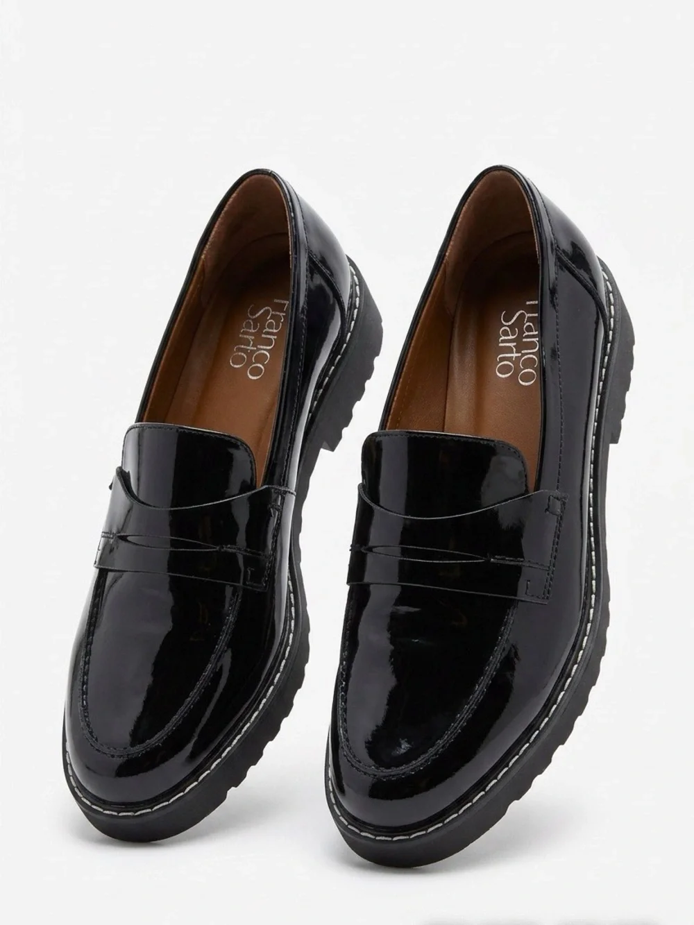 Franco Sarto Cassandra Black Patent Penny Loafers - Size 9.5